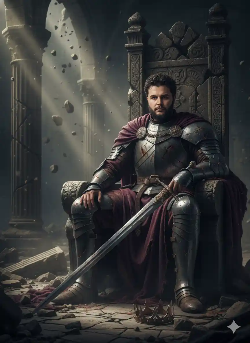 Warrior on ruined throne