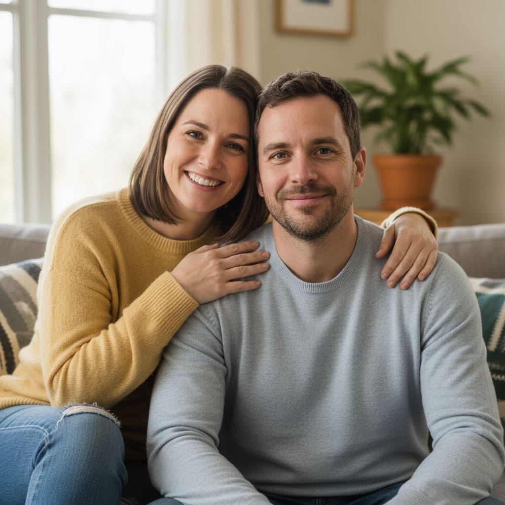 Fantasy couple scene with glowing magical particles before